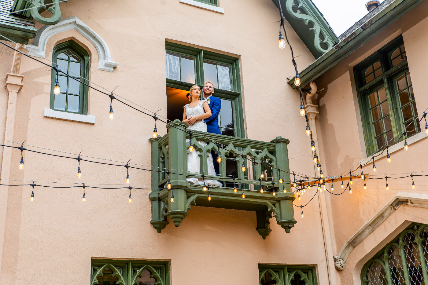 Bride and Groom on Balcony